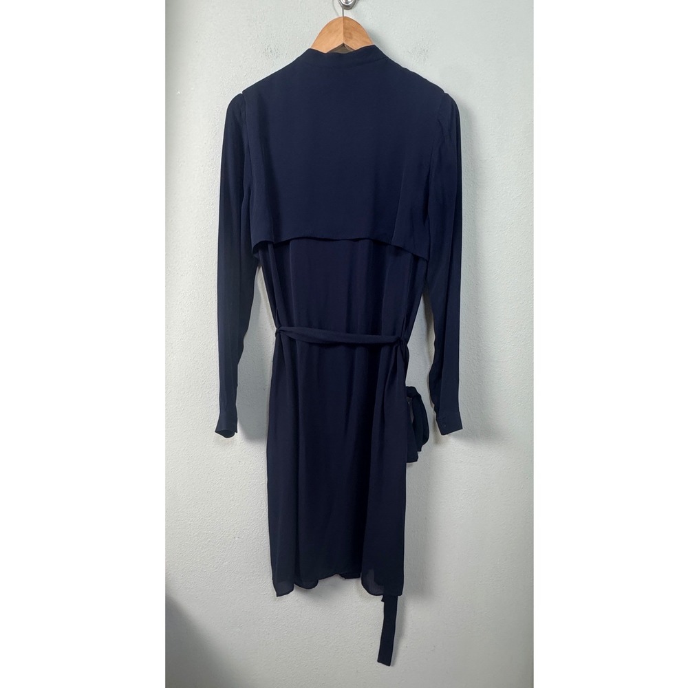 AYR The Silk Trench Dress Deep Marine Navy Blue 100% Silk Midi Size L - Picture 7 of 12